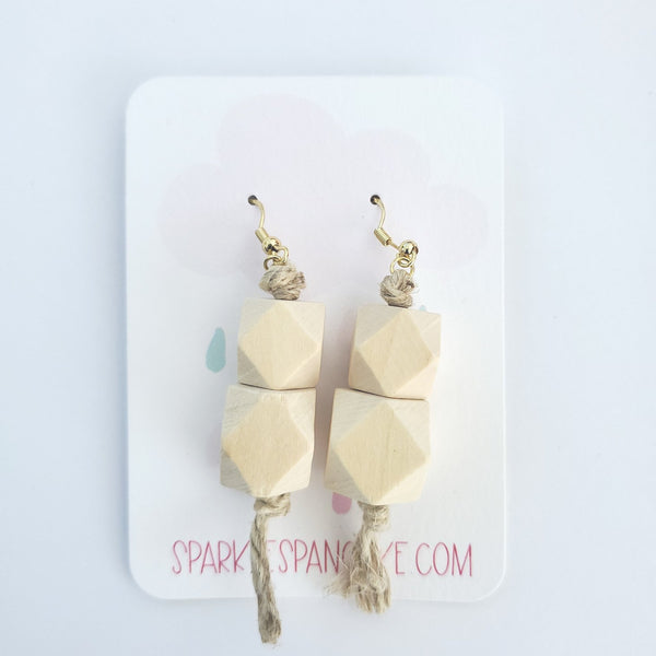 Twine Geometric Double Wood Cube Dangle Earrings